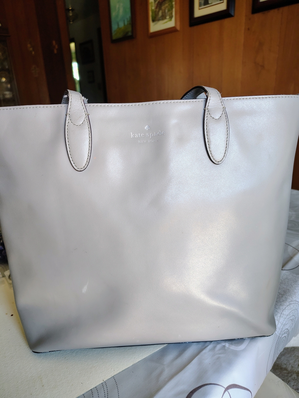 Kate Spade Gray Leather Zip Tote Large Work Bag